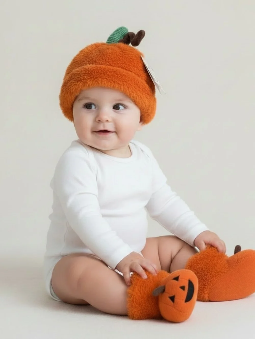 Little Me Orange Plush Pumpkin Hat with Slippers 0- 12 Mos